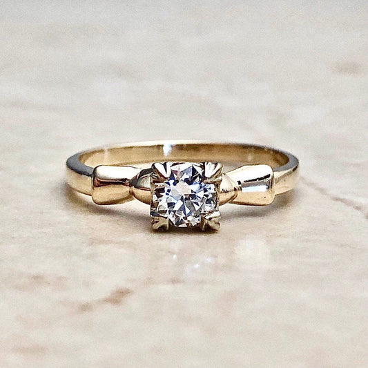 Vintage Retro Diamond Solitaire Engagement Ring - Circa 1940 -  14K Yellow Gold - Vintage Diamond Solitaire - Wedding Ring - Bridal Jewelry