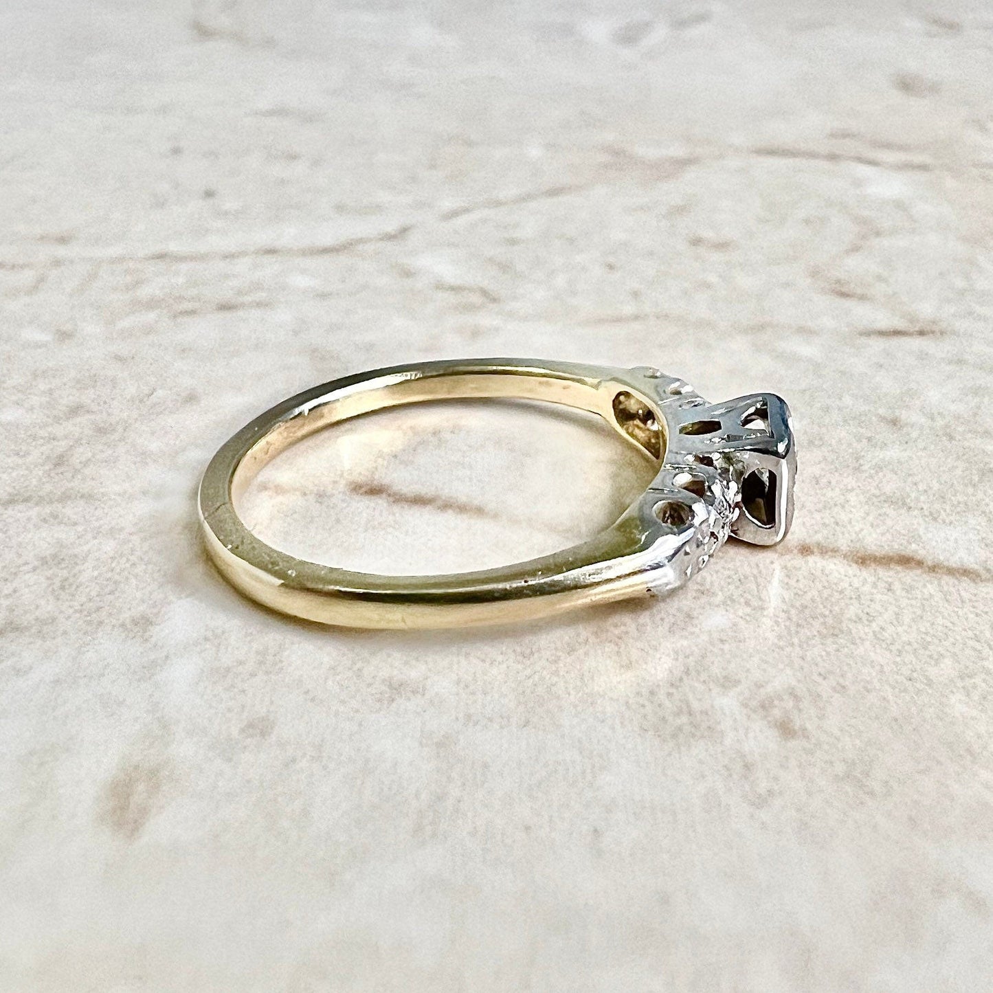 Vintage Retro Diamond Engagement Ring Circa 1940 - 14K Two Tone Gold Ring - Diamond Solitaire Ring - Vintage Solitaire -Diamond Wedding Ring