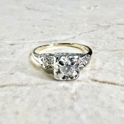 Vintage Retro Diamond Engagement Ring Circa 1940 - 14K Two Tone Gold Ring - Diamond Wedding Ring - Diamond Solitaire Ring -Vintage Solitaire