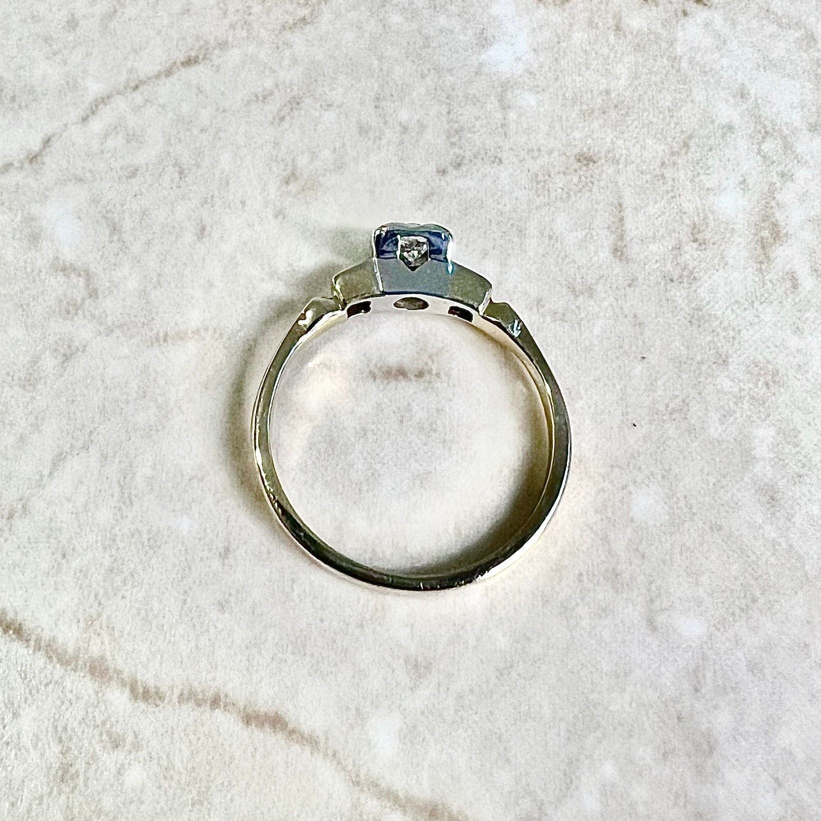 Vintage 1940’s Retro 14 Karat Yellow & White Gold Diamond Three - Stone Engagement Ring - WeilJewelry