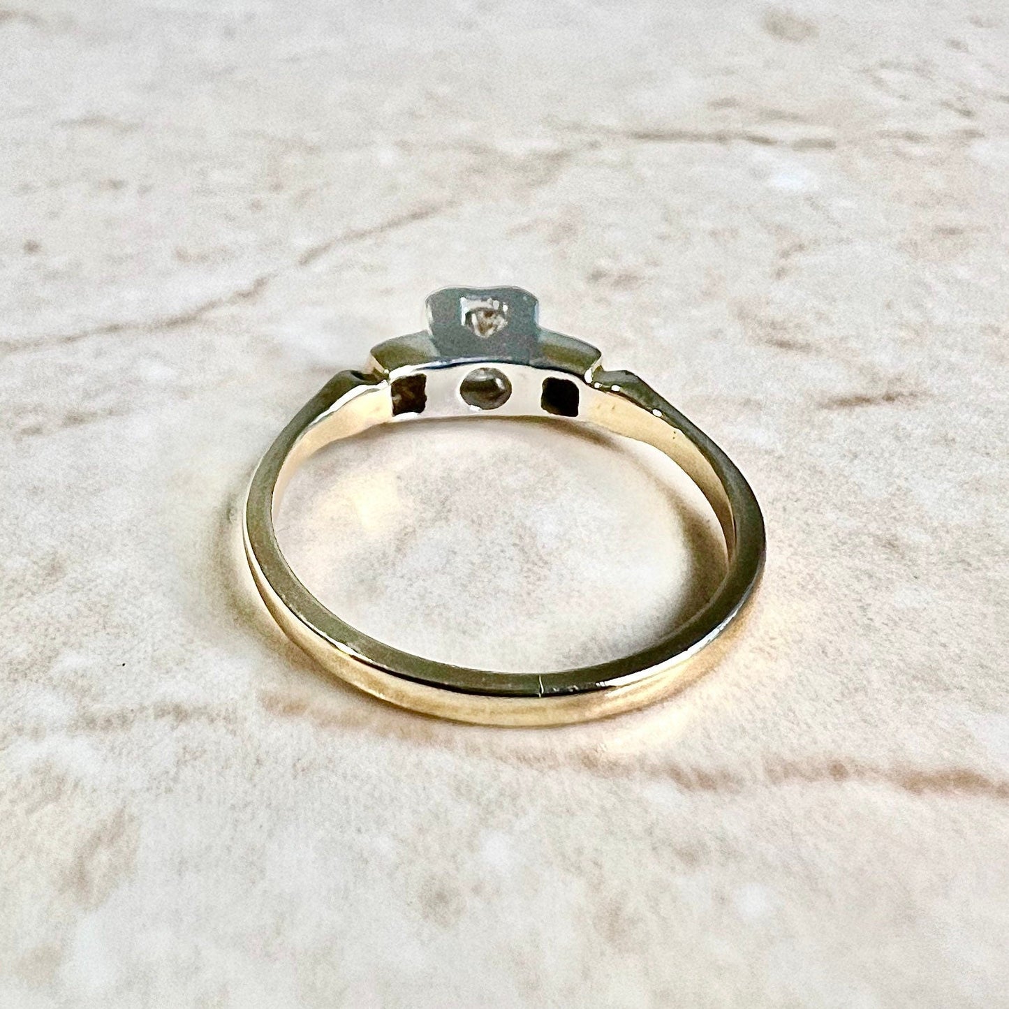 Vintage Retro Diamond Engagement Ring Circa 1940 - 14K Two Tone Gold Ring - Vintage Solitaire - Diamond Solitaire Ring- 3 Stone Wedding Ring