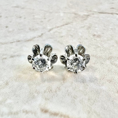 Vintage 1950’s 14 Karat White Gold 0.60 Carat Round Diamond Stud Earrings - WeilJewelry