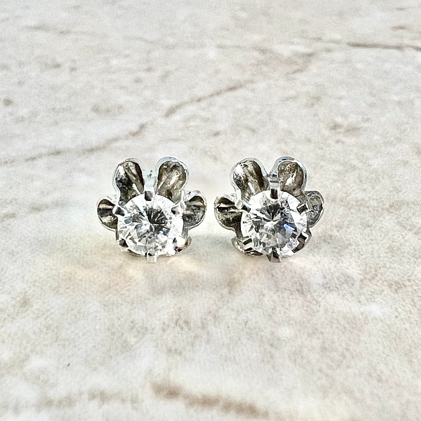 Vintage 1950’s 14 Karat White Gold 0.60 Carat Round Diamond Stud Earrings - WeilJewelry