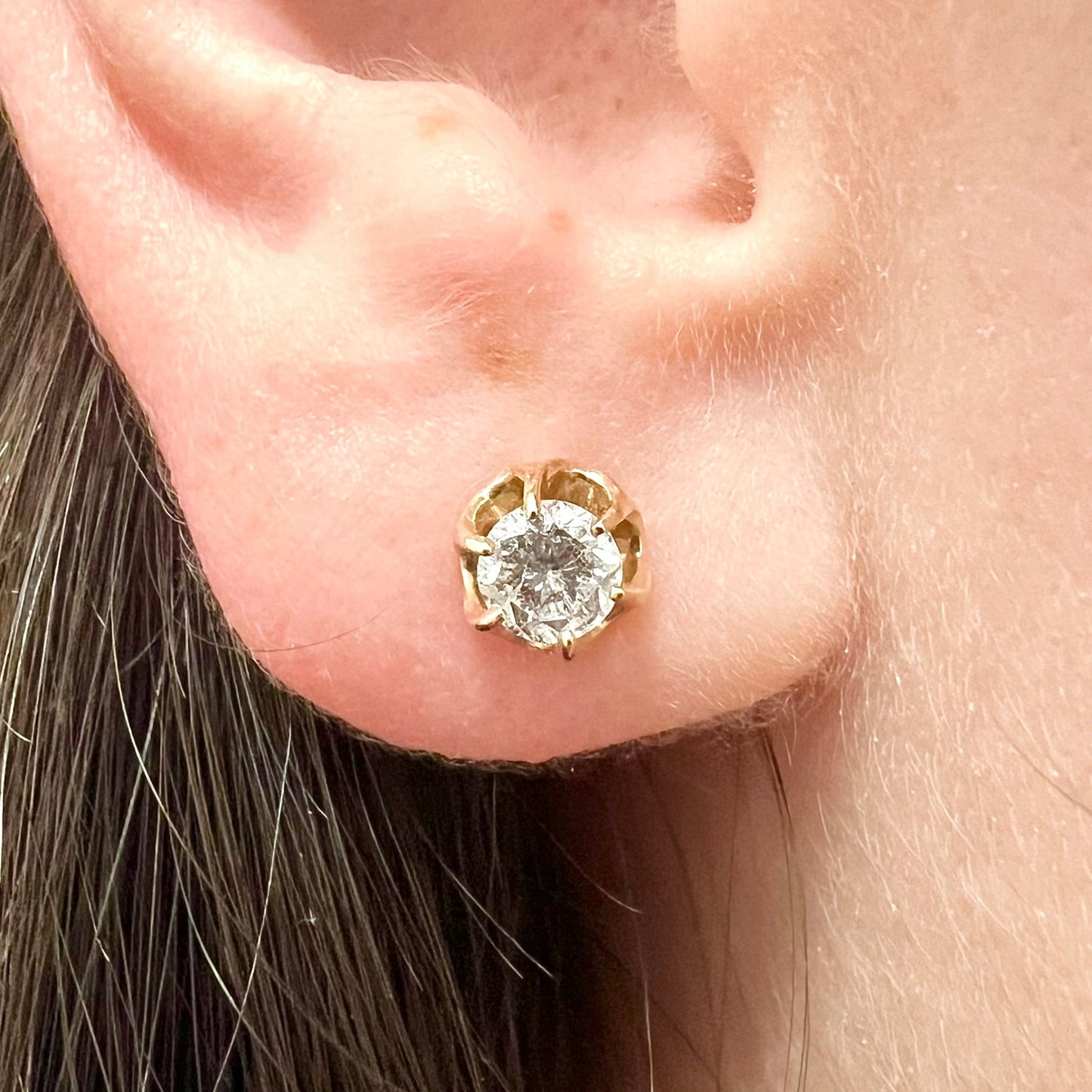 Vintage 1950's 14 Karat Yellow Gold 0.80 Carat Diamond Stud Earrings - WeilJewelry