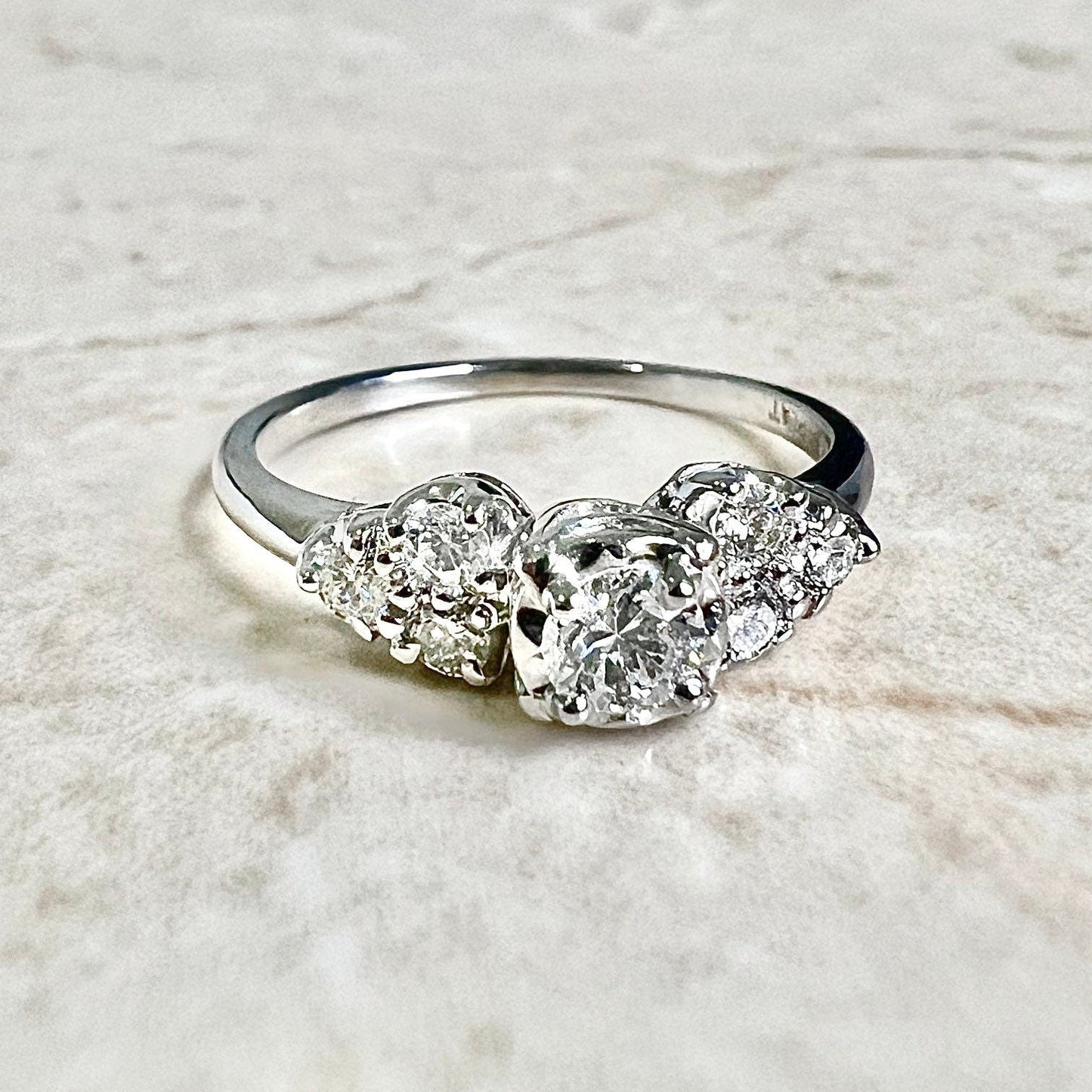 Vintage 1950’s Diamond Engagement Ring - Platinum & 14K White Gold Diamond Ring- Diamond Promise Ring - Vintage Ring - Diamond Wedding Ring