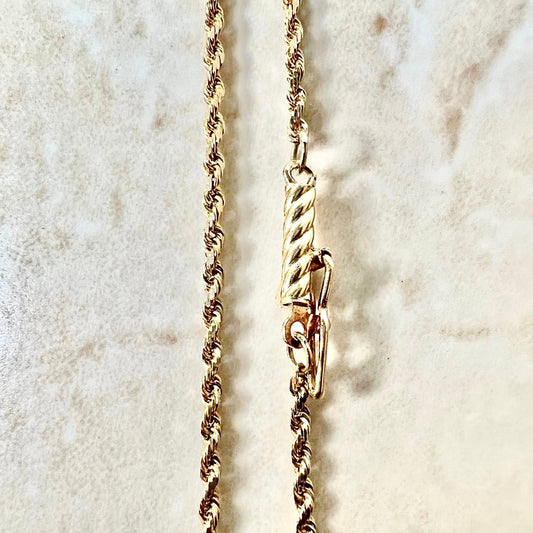 Vintage 1960s 14K Yellow Gold Rope Chain Necklace With Safety Clasp - 18” Gold Chain - Yellow Gold Chain Necklace - Best Gifts For Her