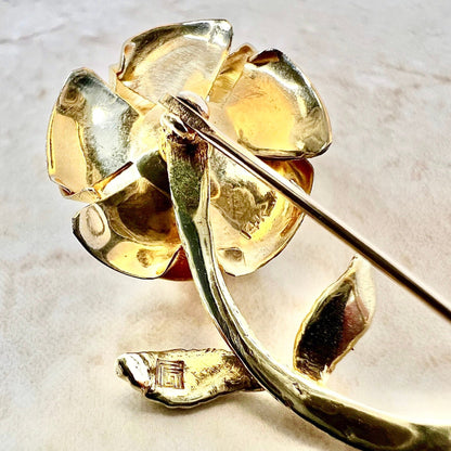 14 Karat Yellow and Rose Gold Diamond and Ruby Bow Brooch - Lippa's Jewelry