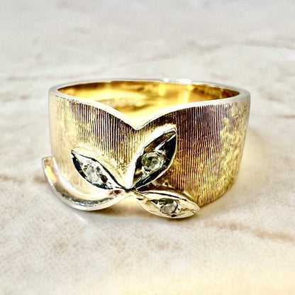 Vintage 1960’s Textured 14 Karat Yellow & White Gold Diamond Band Ring - WeilJewelry