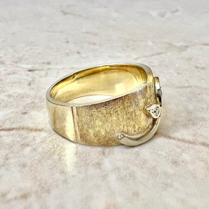 Vintage 1960’s 14K Diamond Band Ring With Floral Details - Yellow & White Gold Wide Band - Anniversary Ring - Gift For Her - Jewelry Sale