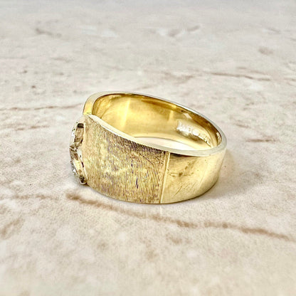 Vintage 1960’s 14K Diamond Band Ring With Floral Details - Yellow & White Gold Wide Band - Anniversary Ring - Gift For Her - Jewelry Sale