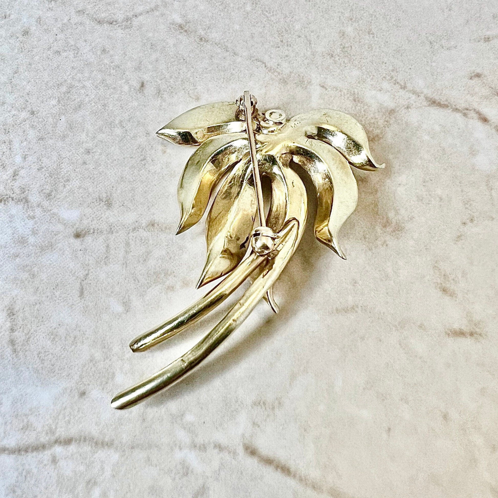 Vintage 14K Emerald & Diamond Brooch - Yellow Gold Flower Brooch - Emerald Pin - May Birthstone - Best Birthday Gift For Her - Jewelry Sale