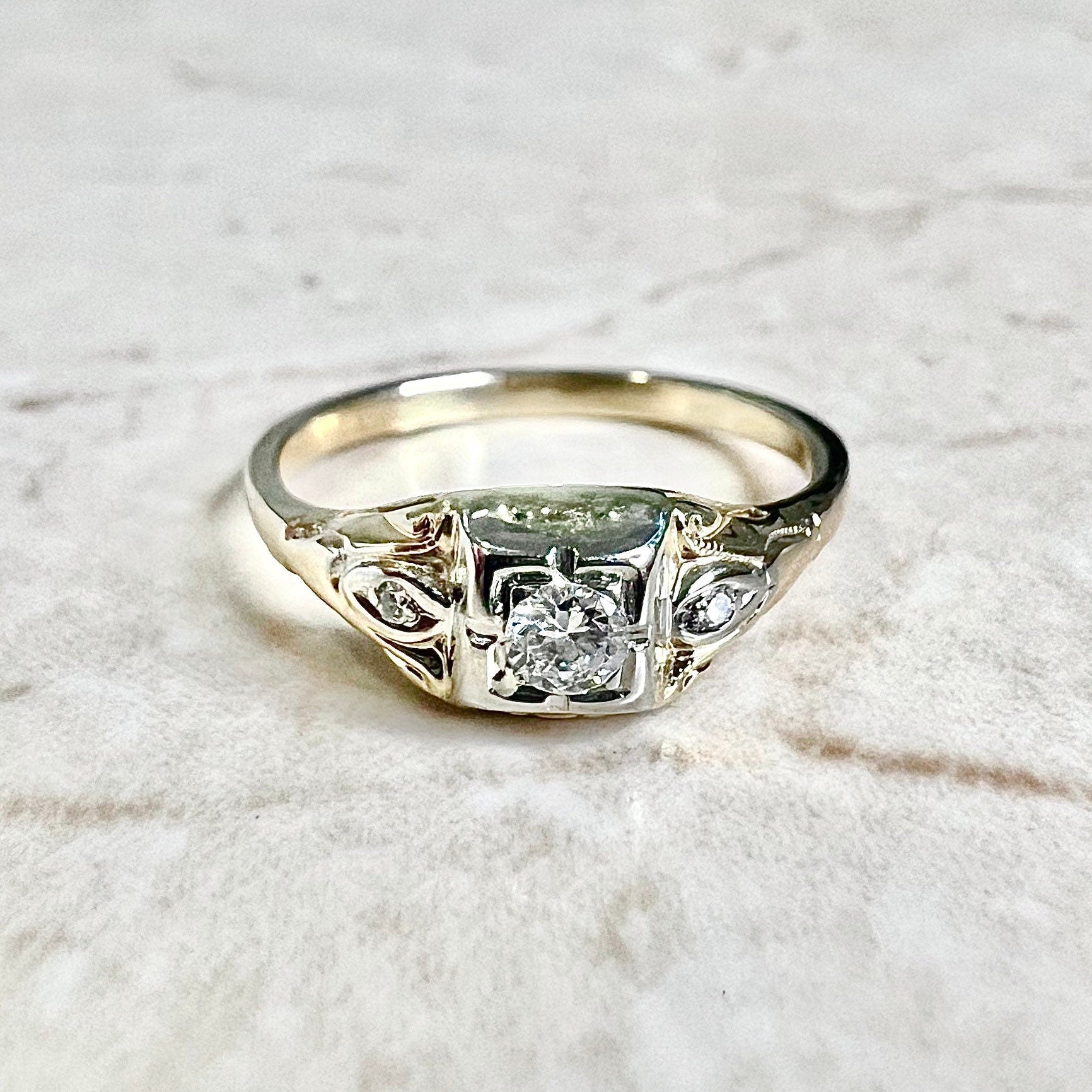 Vintage Art Deco 14 Karat Gold Diamond Engagement Ring Circa 1935 - WeilJewelry