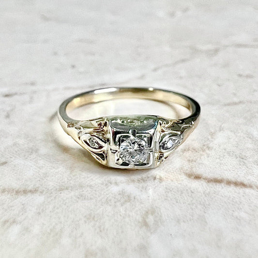Vintage Art Deco 14 Karat Gold Diamond Engagement Ring Circa 1935 - WeilJewelry
