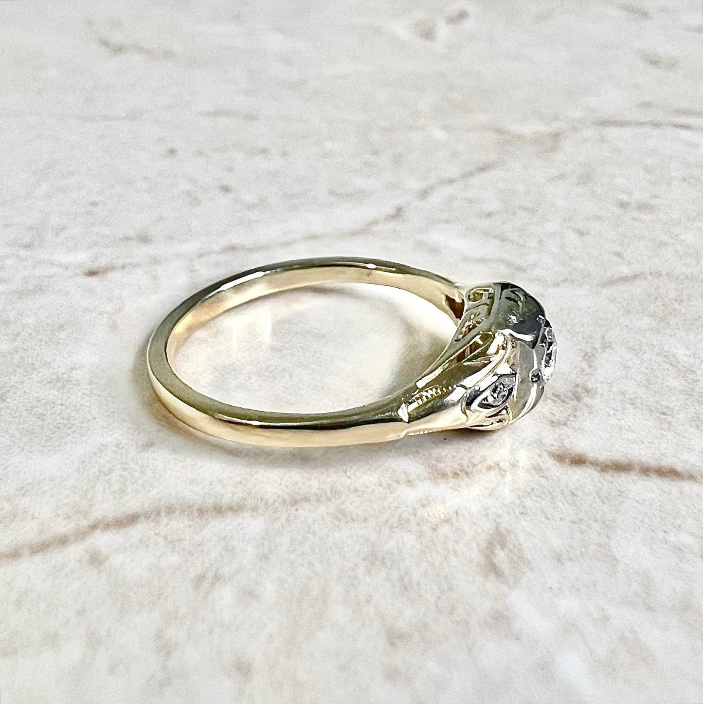 Vintage Art Deco Diamond Engagement Ring Circa 1935 - 14K Two Tone Gold Vintage Solitaire - Diamond Wedding Ring -Art Deco Ring-Promise Ring