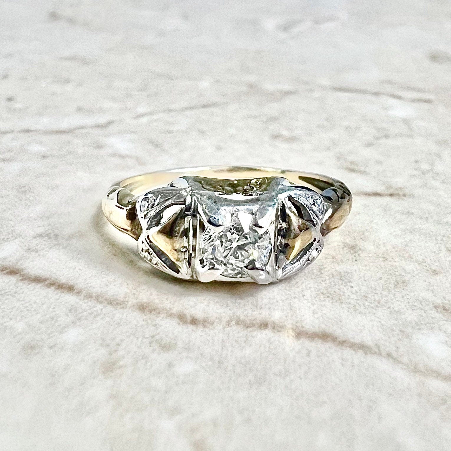 Vintage Art Deco Diamond Engagement Ring Circa 1935 - 14K Two Tone Gold - Vintage Solitaire - Diamond Wedding Ring - Diamond Promise Ring