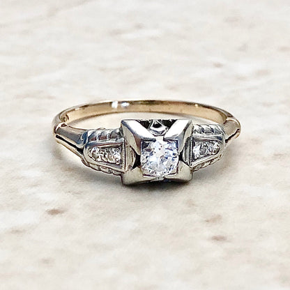 Vintage Art Deco 14 Karat Two-Tone Gold Carat Diamond Engagement Ring