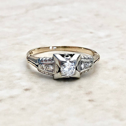 Vintage Art Deco 14 Karat Two-Tone Gold Carat Diamond Engagement Ring