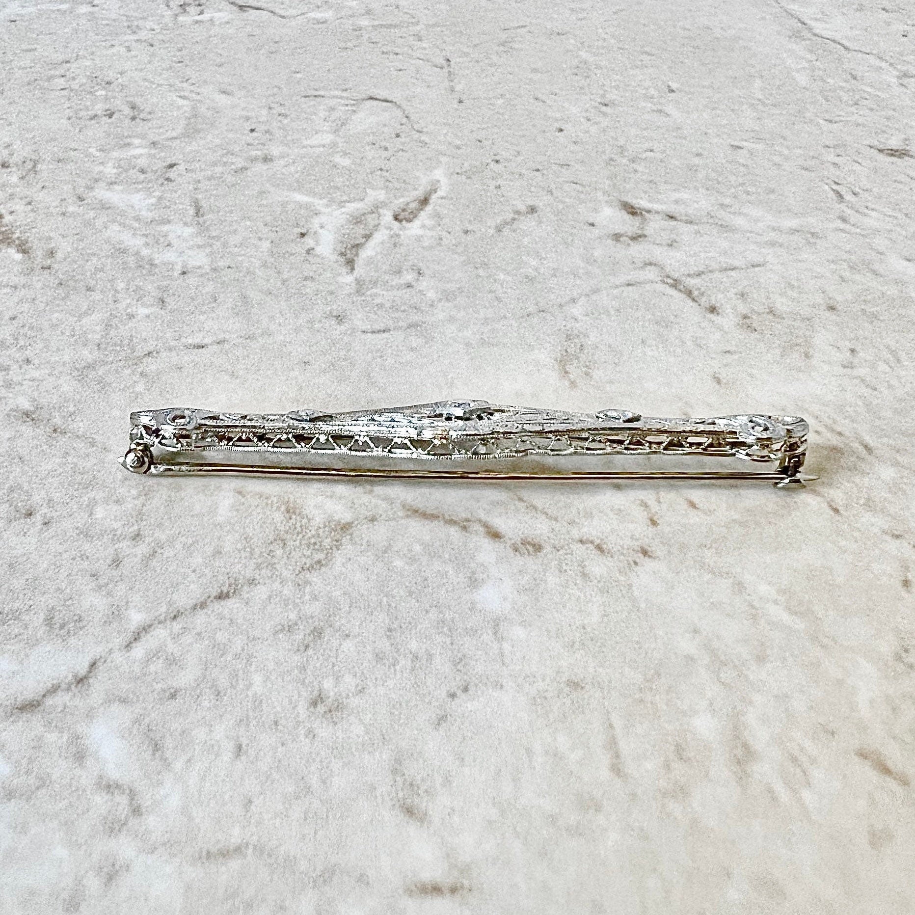 Vintage Art Deco Filigree Diamond Brooch - White Gold & Platinum - Diamond Pin - Art Deco Brooch - Holiday Gift - Gifts For Her