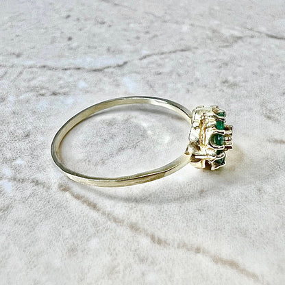 Vintage Art Deco 14 Karat Yellow Gold Natural Emerald & Diamond Halo Ring - WeilJewelry