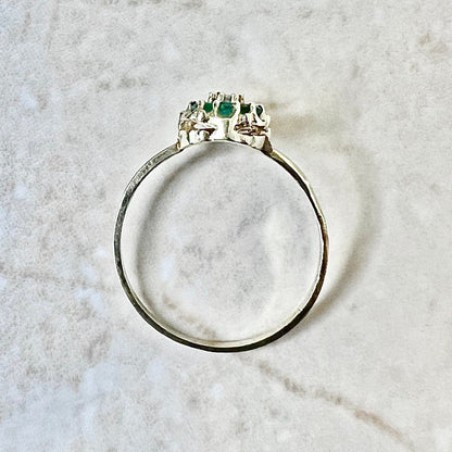 Vintage Art Deco 14 Karat Yellow Gold Natural Emerald & Diamond Halo Ring - WeilJewelry