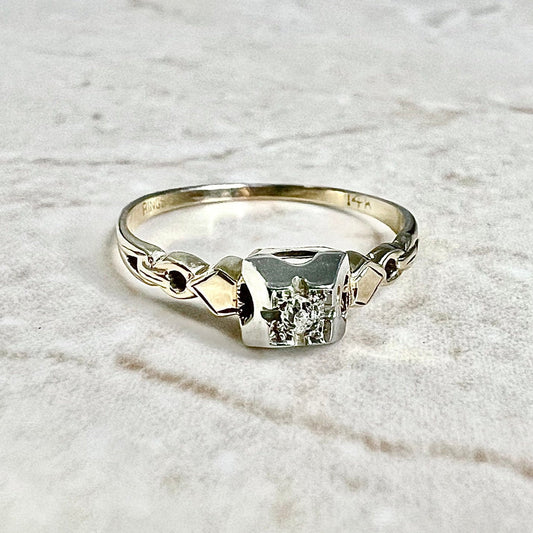 Vintage Art Deco Diamond Engagement Ring Circa 1930 - 14K Two Tone Gold Vintage Solitaire - Diamond Wedding Ring -Art Deco Ring-Promise Ring