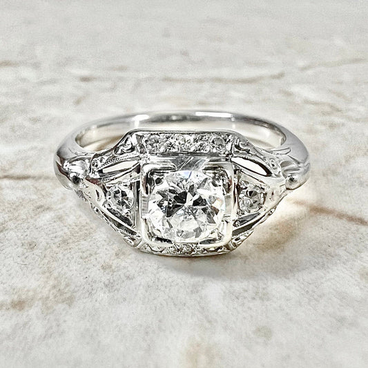 Vintage Art Deco Handcrafted 18 Karat White Gold 0.50 Carat Old European Diamond Solitaire Engagement Ring - WeilJewelry