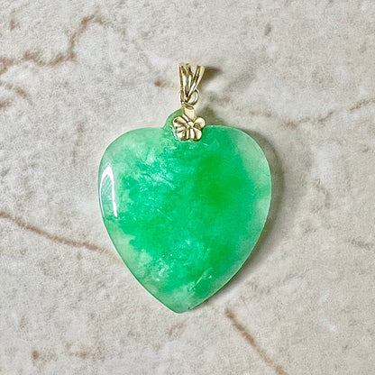 Vintage 14K Green Jadeite Jade Heart Pendant Necklace - Yellow Gold Jadeite Pendant - Chinese Jewelry - Valentine’s Day Gift For Her