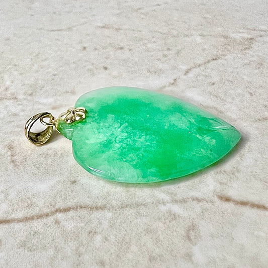 Vintage Green Jadeite Jade & 14 Karat Yellow Gold Heart Pendant - WeilJewelry