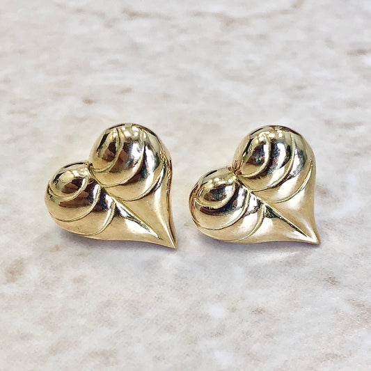 Vintage Handcrafted 18K Gold Earrings - Yellow Gold Earrings - 18K Gold Studs - Gold Heart Earrings -Heart Stud Earrings-Minimalist Earrings