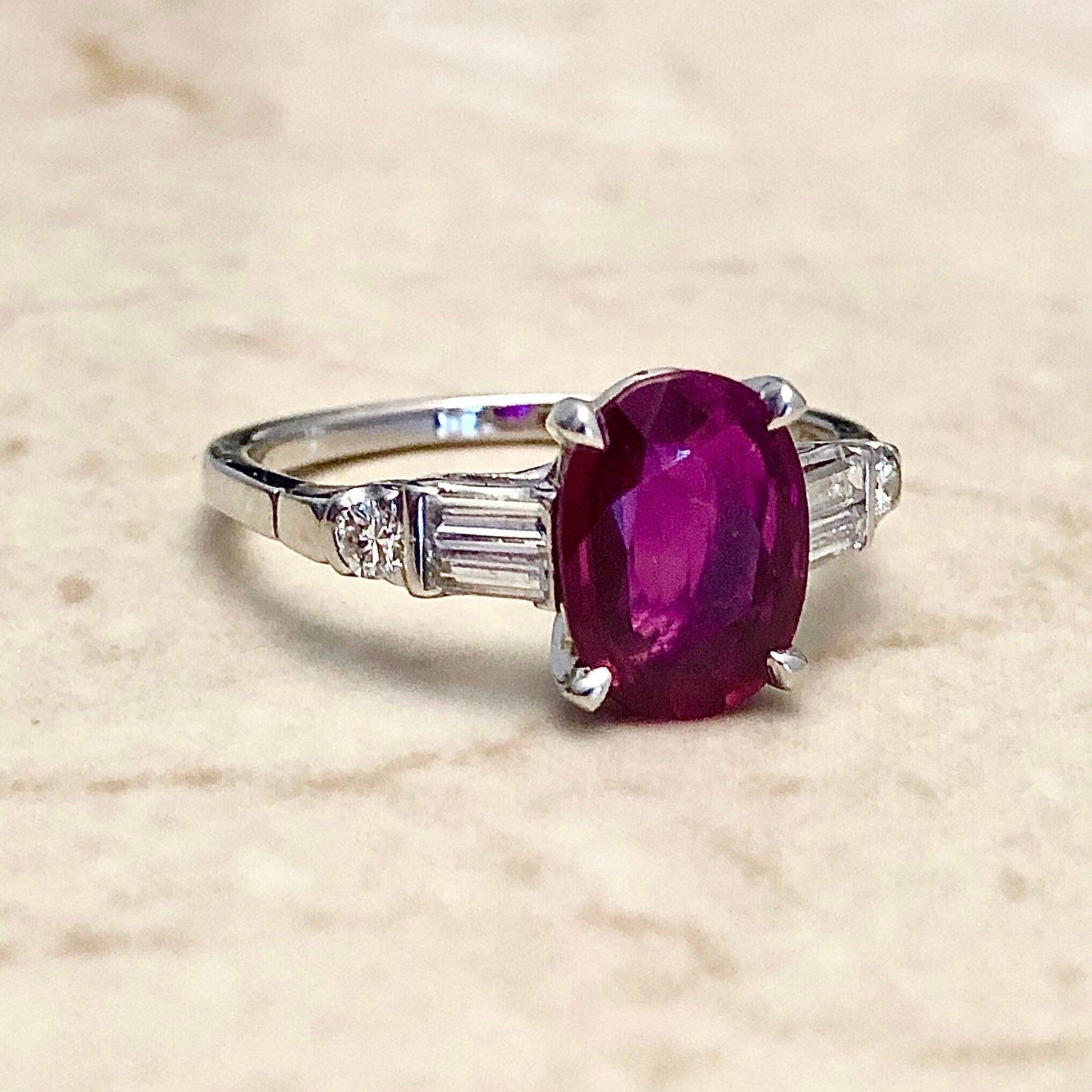 Vintage Handcrafted Platinum Ruby & Diamond Ring By Carvin French - Handmade Platinum Ring - July Birthstone Ring - Ruby Engagement Ring