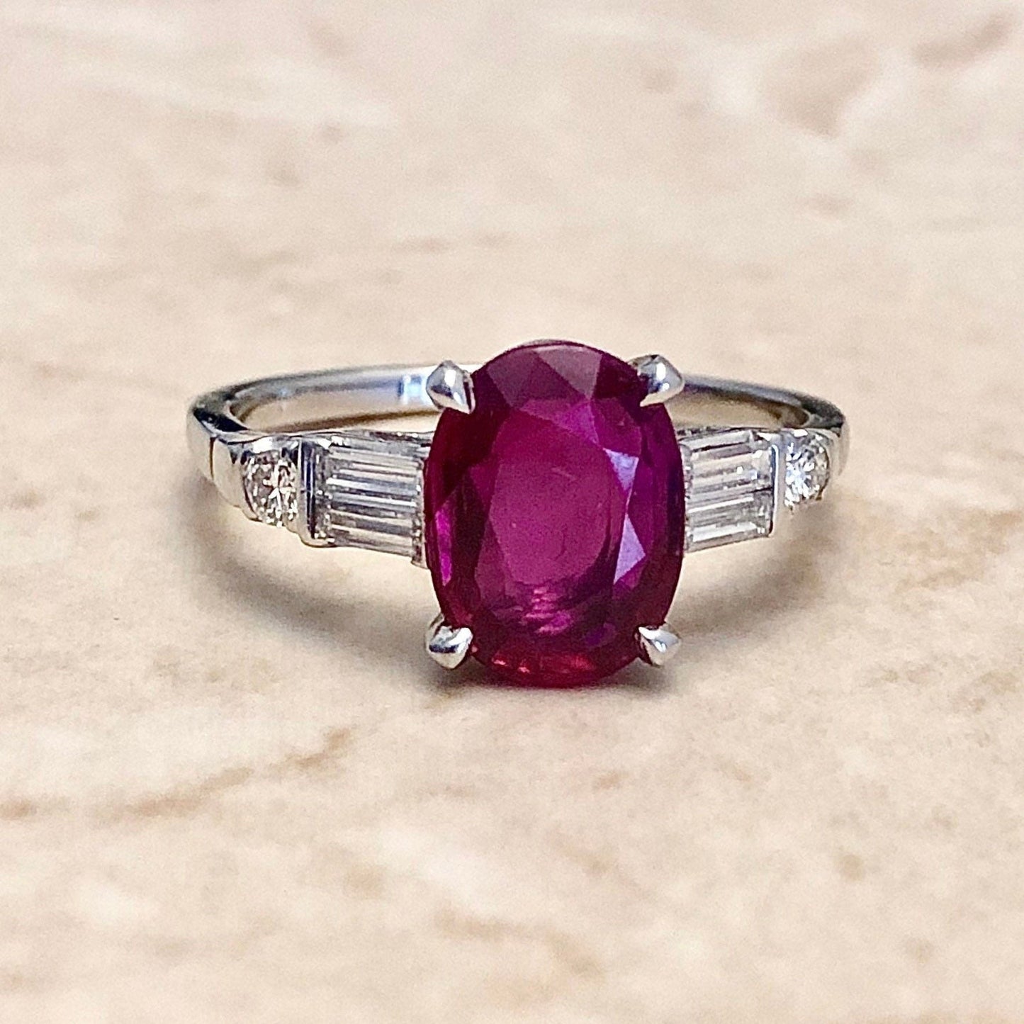 Vintage Handcrafted Platinum Ruby & Diamond Ring By Carvin French - Handmade Platinum Ring - July Birthstone Ring - Ruby Engagement Ring