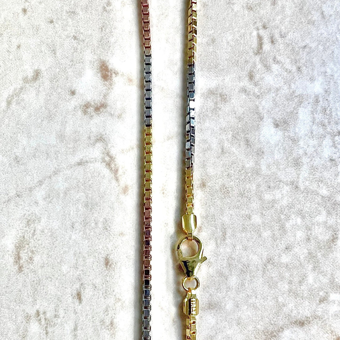 Vintage 14K Gold Tri Tone Box Chain - 18” Gold Chain - Tri Color Gold Necklace - Italian Gold Chain Necklace - 14K White Rose Yellow Gold
