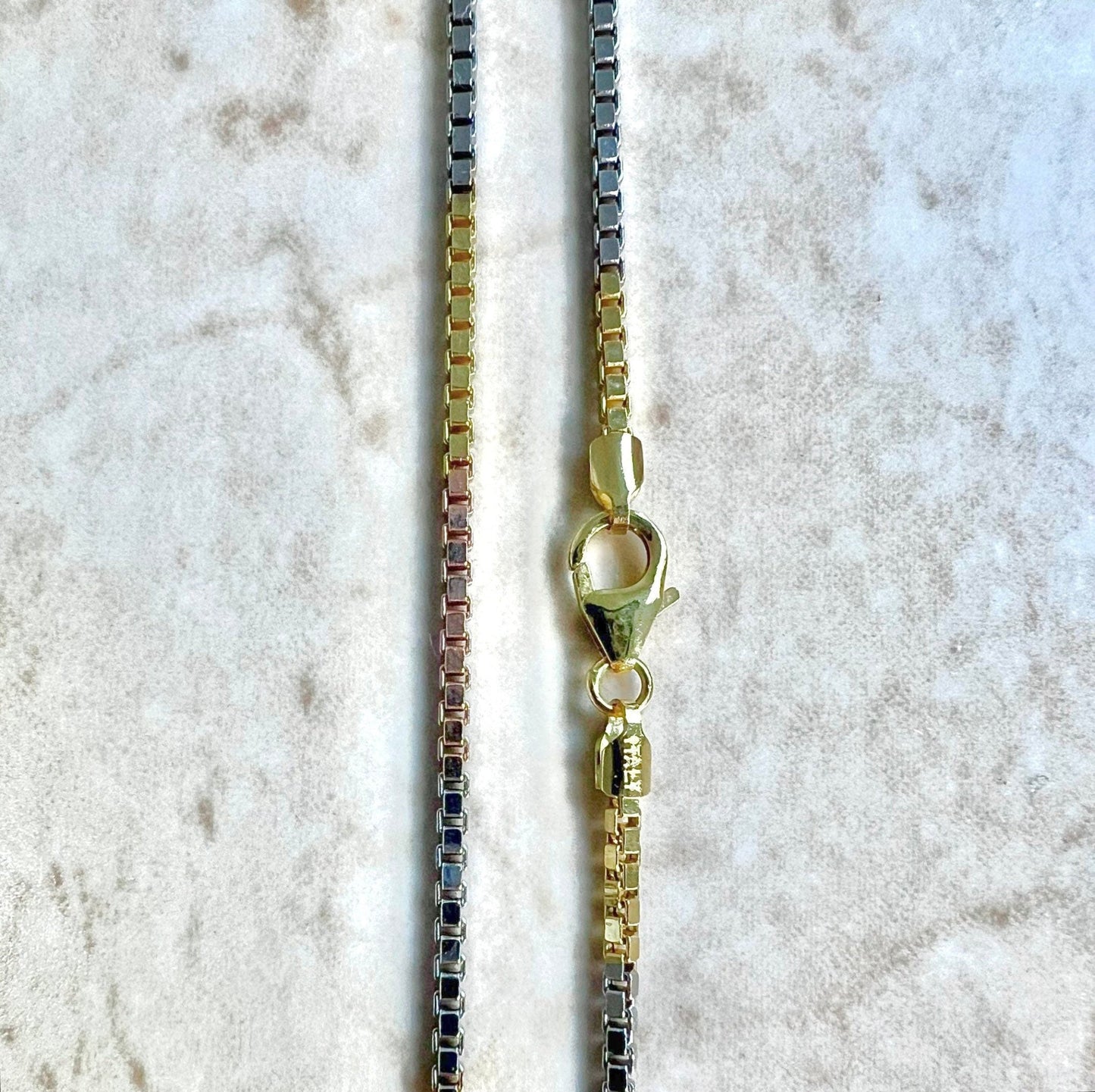 Vintage 14K Gold Tri Tone Box Chain - 18” Gold Chain - Tri Color Gold Necklace - Italian Gold Chain Necklace - 14K White Rose Yellow Gold
