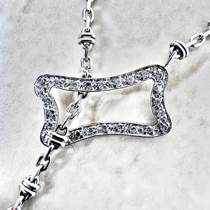 Vintage Italian 14 Karat White Gold Sapphire & Diamond Lariat Necklace - WeilJewelry