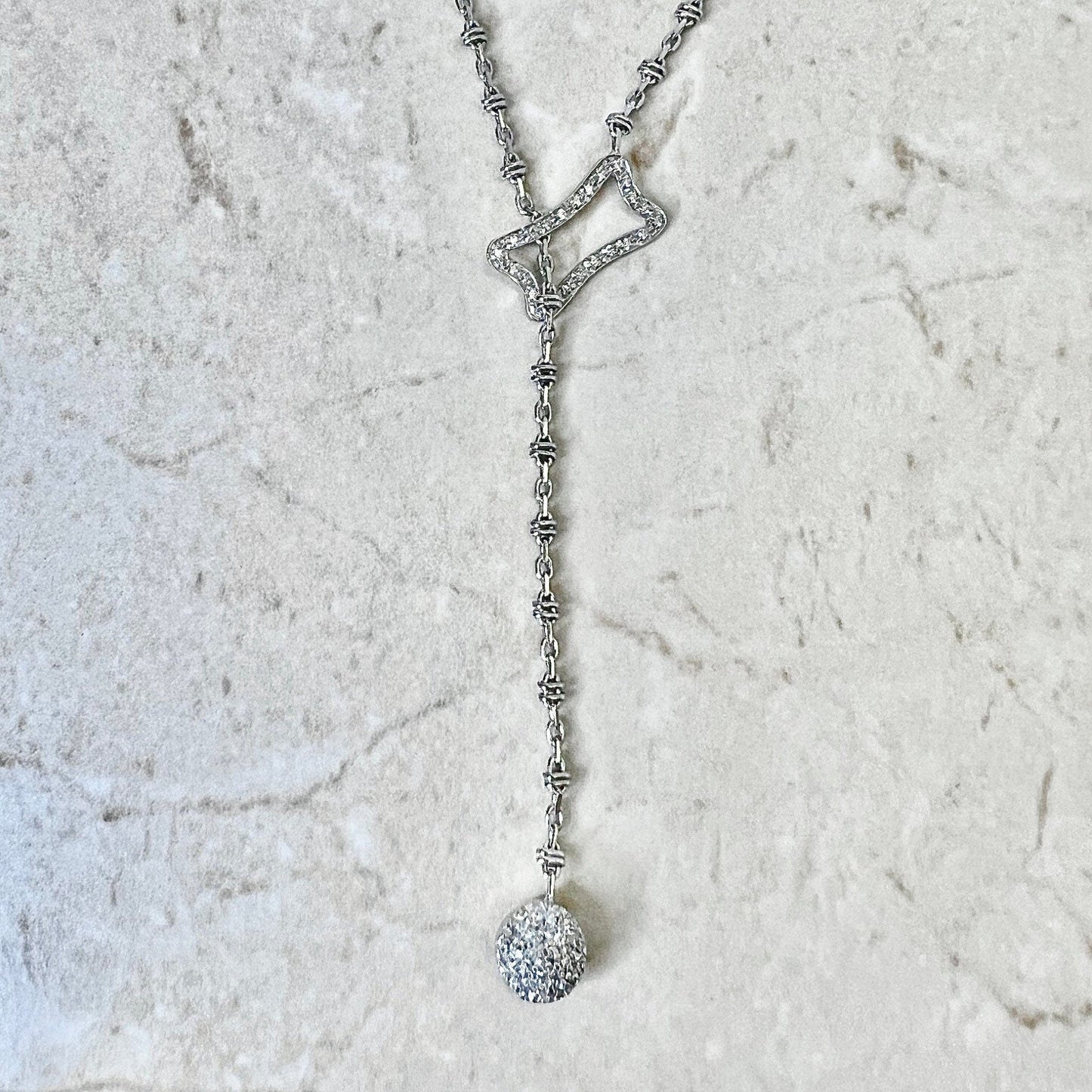 Vintage Italian 14 Karat White Gold Sapphire & Diamond Lariat Necklace - WeilJewelry