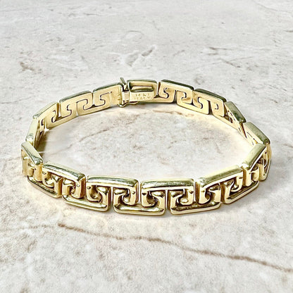 Vintage Italian 14K Yellow Gold Link Bracelet - Greek Key Bracelet - Solid Gold Bracelet -Vintage Bracelet-Christmas Gift-Best Gifts For Her