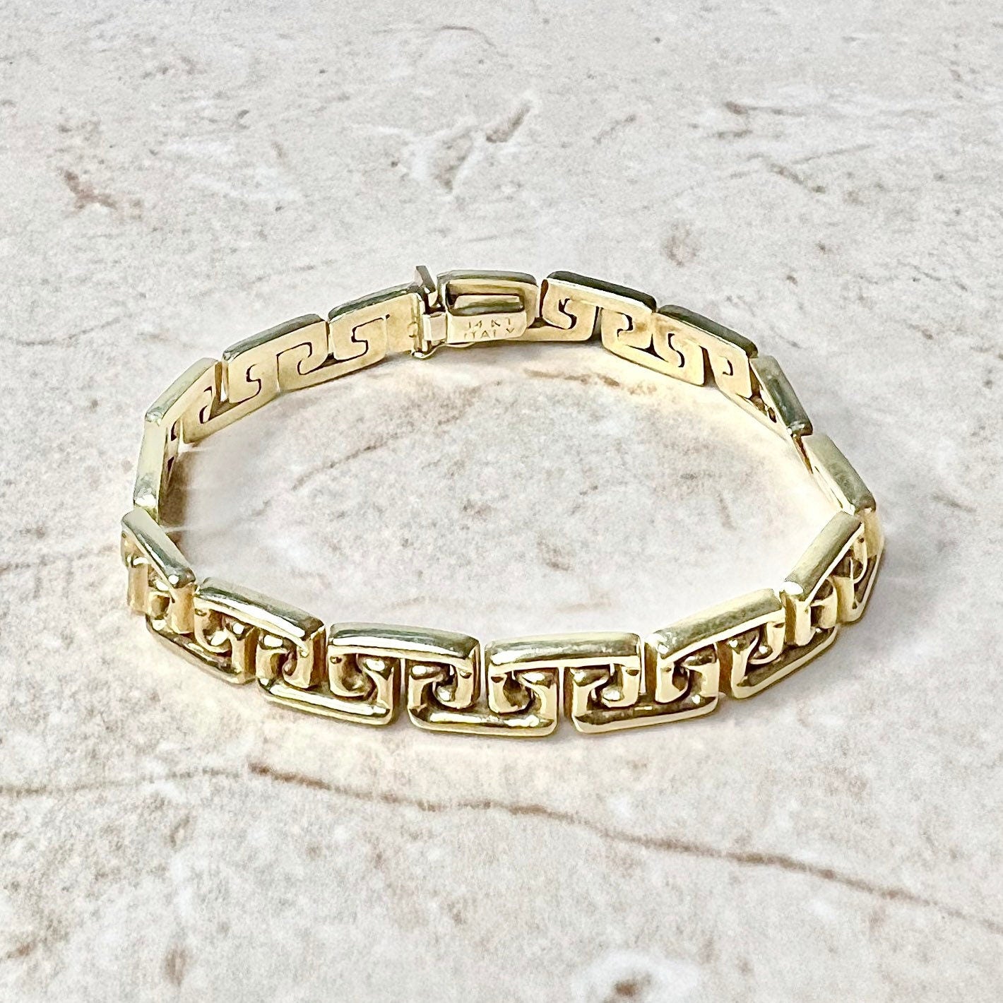 Vintage Italian 14 Karat Yellow Gold Greek Key Bracelet - WeilJewelry