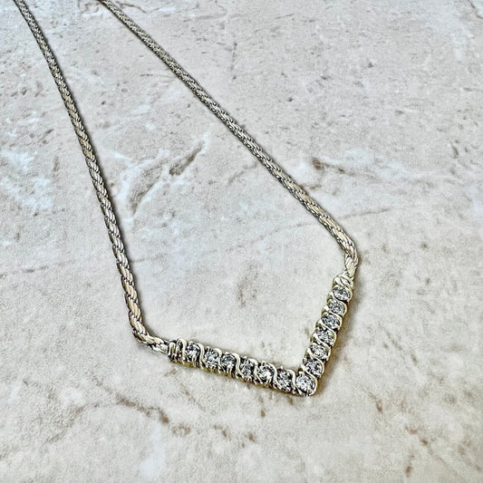 Vintage Italian 14 Karat Yellow Gold V Shape 1/2 Carat Diamond Necklace - WeilJewelry