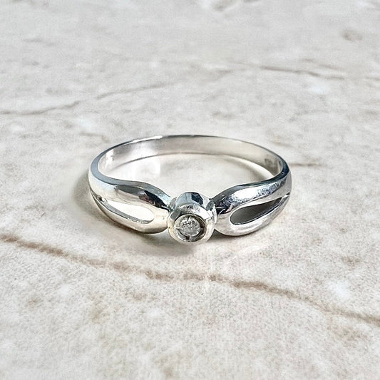 Vintage Italian 18K Diamond Engagement Ring - White Gold Diamond Solitaire Ring - Promise Ring - Wedding Ring -Valentine’s Day Gifts For Her