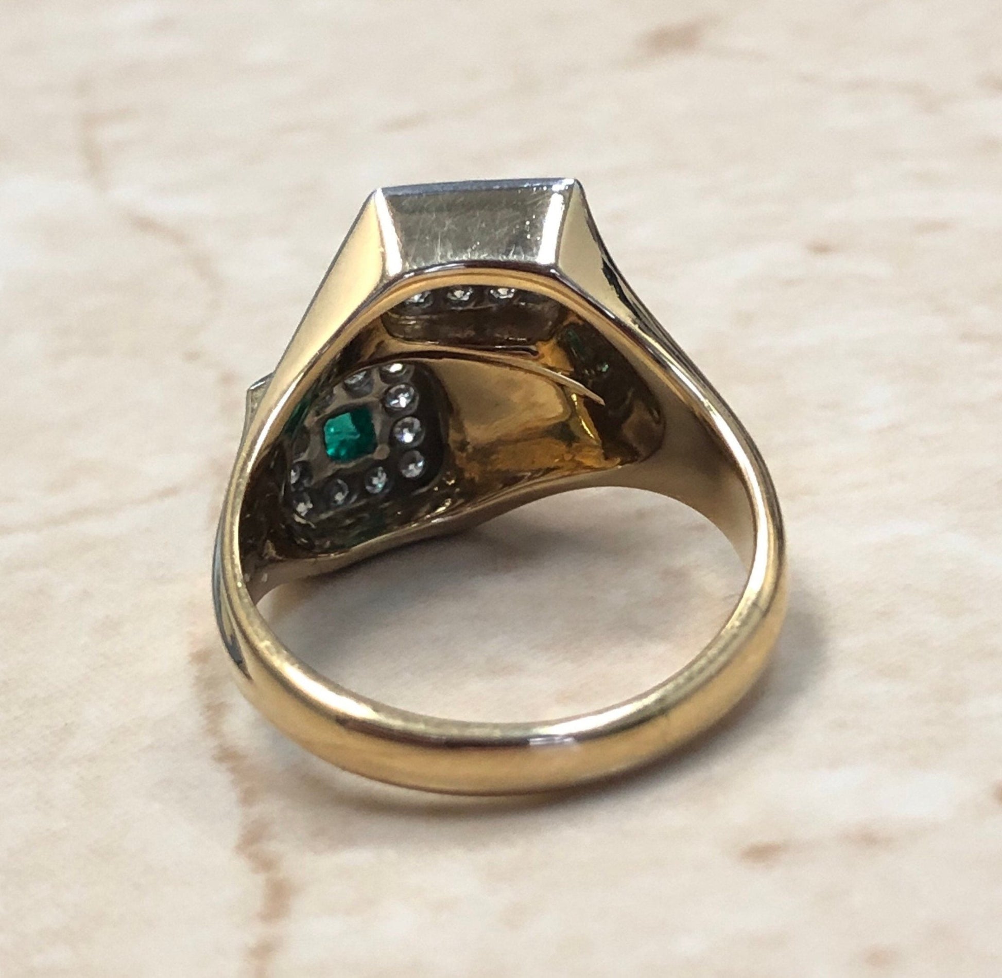 18K Vintage Italian Natural Emerald, Ruby Diamond Toi Et Moi Ring - Yellow Gold & Platinum Bypass Ring - Best Gifts For Her - Vintage Rings