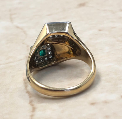 Vintage Italian 18 Karat Yellow Gold And Platinum Emerald, Ruby & Diamond Toi Et Moi Ring - WeilJewelry