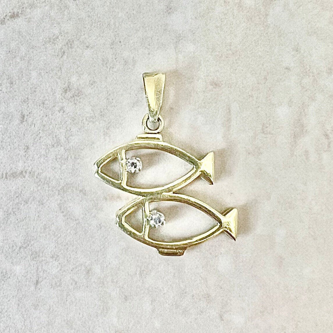 Vintage Italian 18K Yellow Gold Diamond Fish Pendant Necklace - Diamond Pendant - Pisces Pendant - Diamond Necklace - Birthday Gift For Her