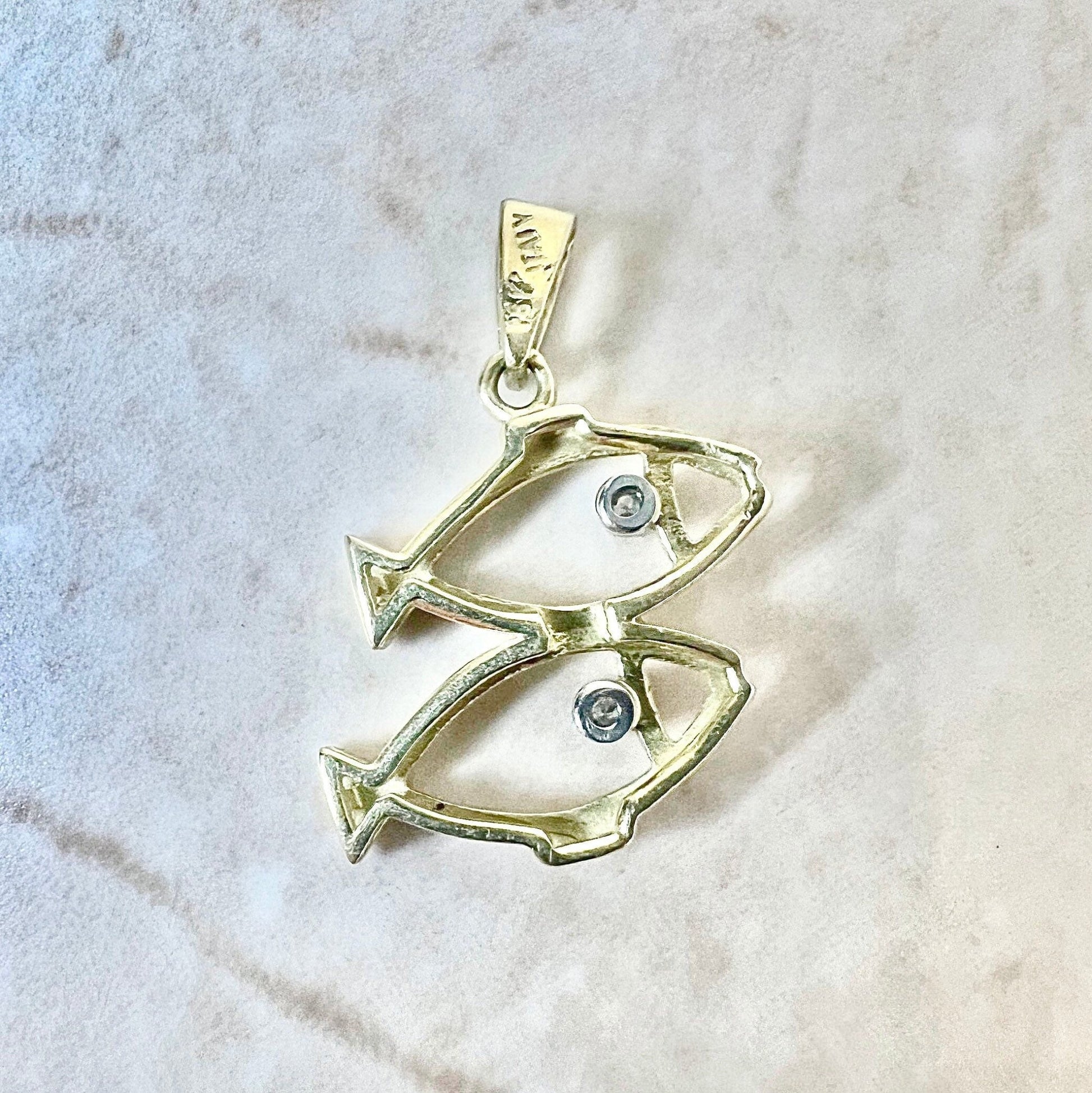 Vintage Italian 18K Yellow Gold Diamond Fish Pendant Necklace - Diamond Pendant - Pisces Pendant - Diamond Necklace - Birthday Gift For Her