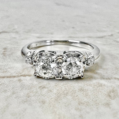 Two Stone Vintage Late Art Deco/Retro 14K Diamond Toi Et Moi Wedding Ring - Engagement Ring - White Gold Vintage Ring - Cocktail Ring