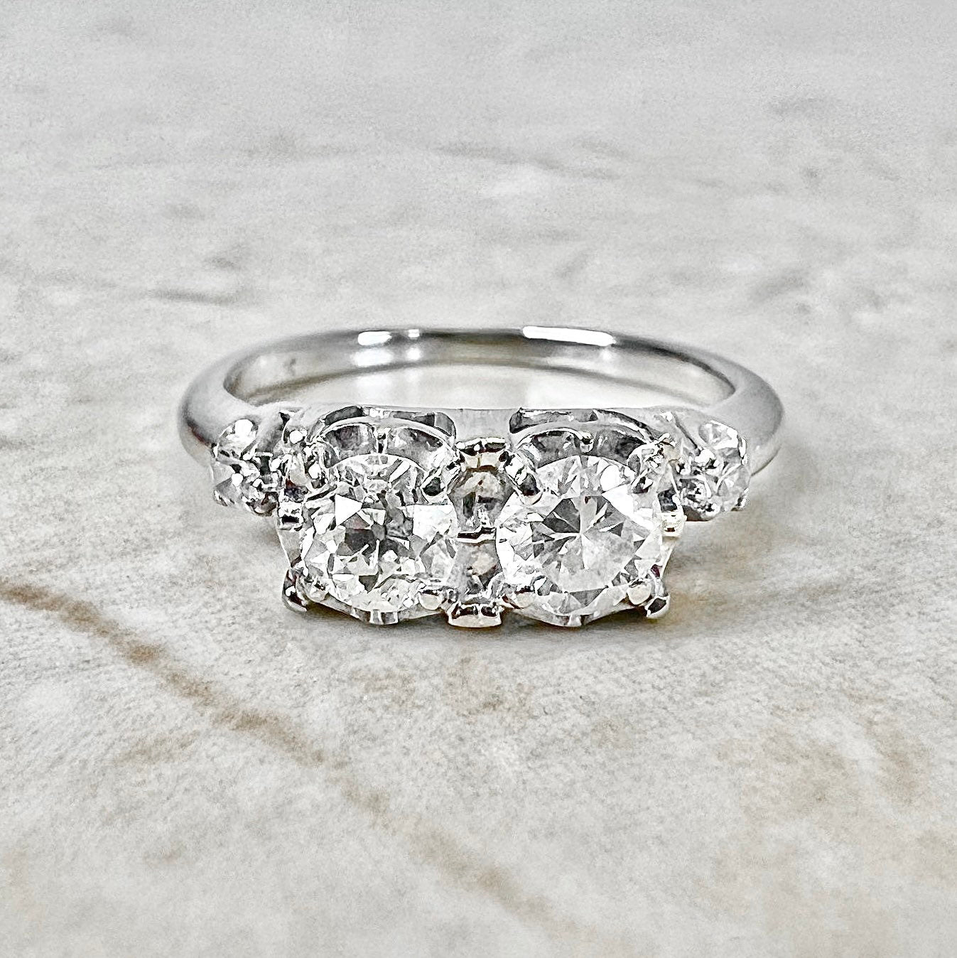 Two Stone Vintage Late Art Deco/Retro 14K Diamond Toi Et Moi Wedding Ring - Engagement Ring - White Gold Vintage Ring - Cocktail Ring