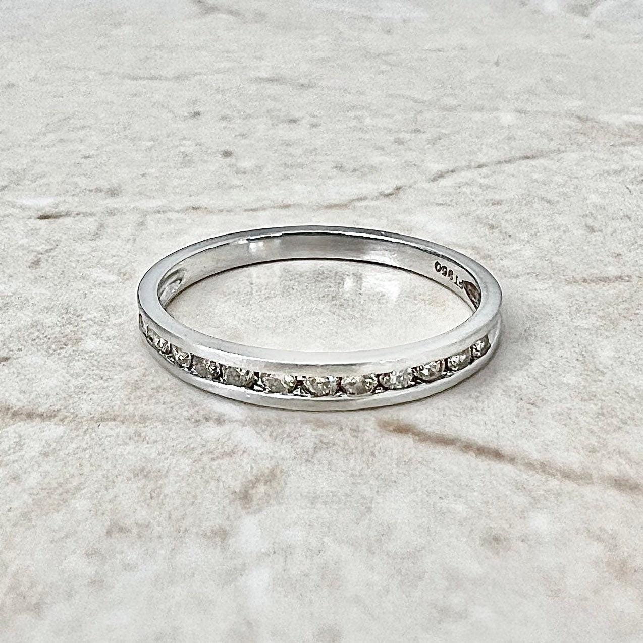 Vintage Platinum Half Eternity Diamond Band Ring - Wedding Eternity Ring - Anniversary Ring Gift - Halfway Infinity Ring- Best Gifts For Her