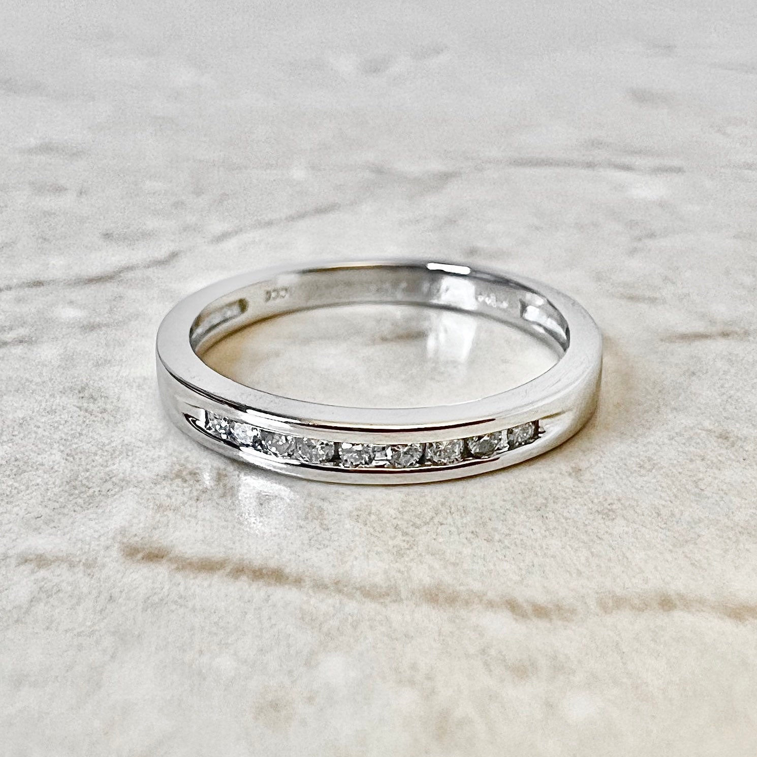 Vintage Platinum Half Eternity Diamond Band Ring - White Gold Wedding Eternity Ring - Anniversary Ring Gift - Halfway Infinity Ring