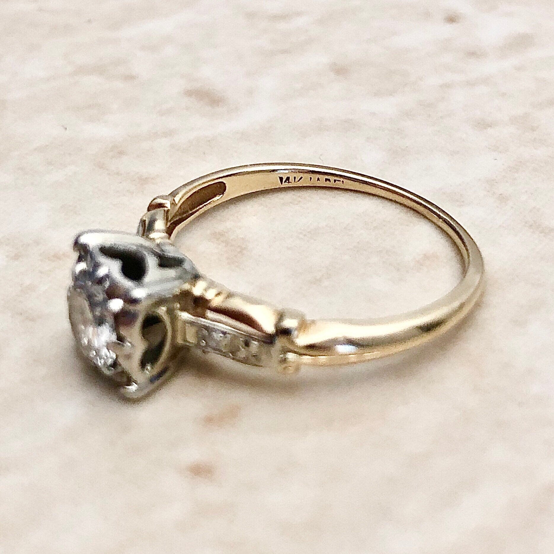 Vintage Retro Diamond Engagement Ring 0.57 CT - Circa 1940 -  14K Two Tone Gold - Vintage Solitaire - Wedding Ring - Bridal Jewelry