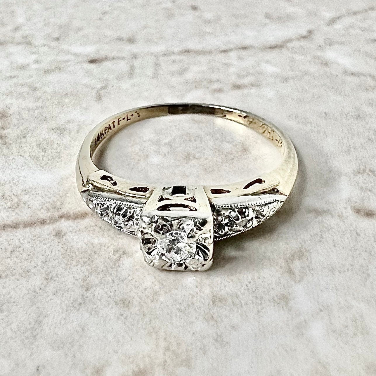 Vintage Retro Diamond Engagement Ring Circa 1940 -  14K Two Tone Gold Ring- Diamond Solitaire Ring -Vintage Solitaire - Diamond Wedding Ring
