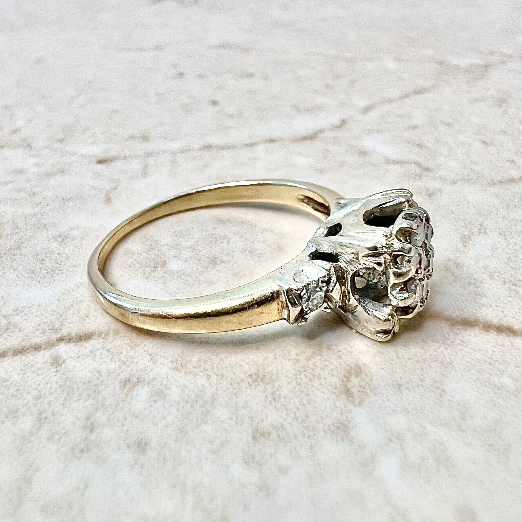 Vintage Retro Diamond Engagement Ring Circa 1940 - 14K Two Tone Gold Ring - Diamond Cluster Ring - Halo Diamond Ring - Diamond Wedding Ring